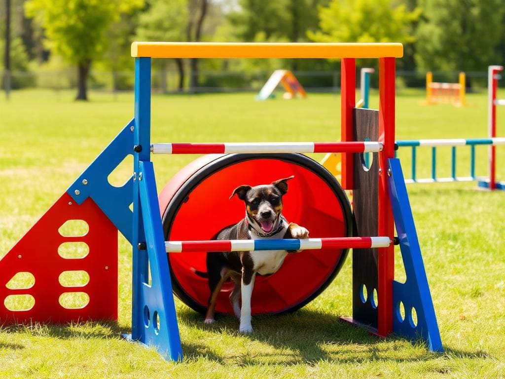 Outdoor agility obstacle course set up at The Watch Dog Den facility